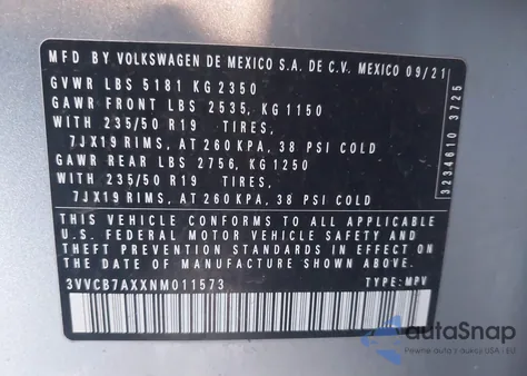 2022 Volkswagen Tiguan 2.0T Se R-Line Black z USA, uszkodzony, nr VIN 3VVCB7AXXNM011573